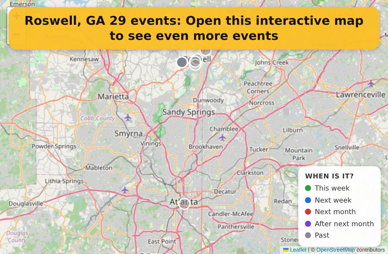 Map of events in Roswell, GA on the interactive EVENTULIST map