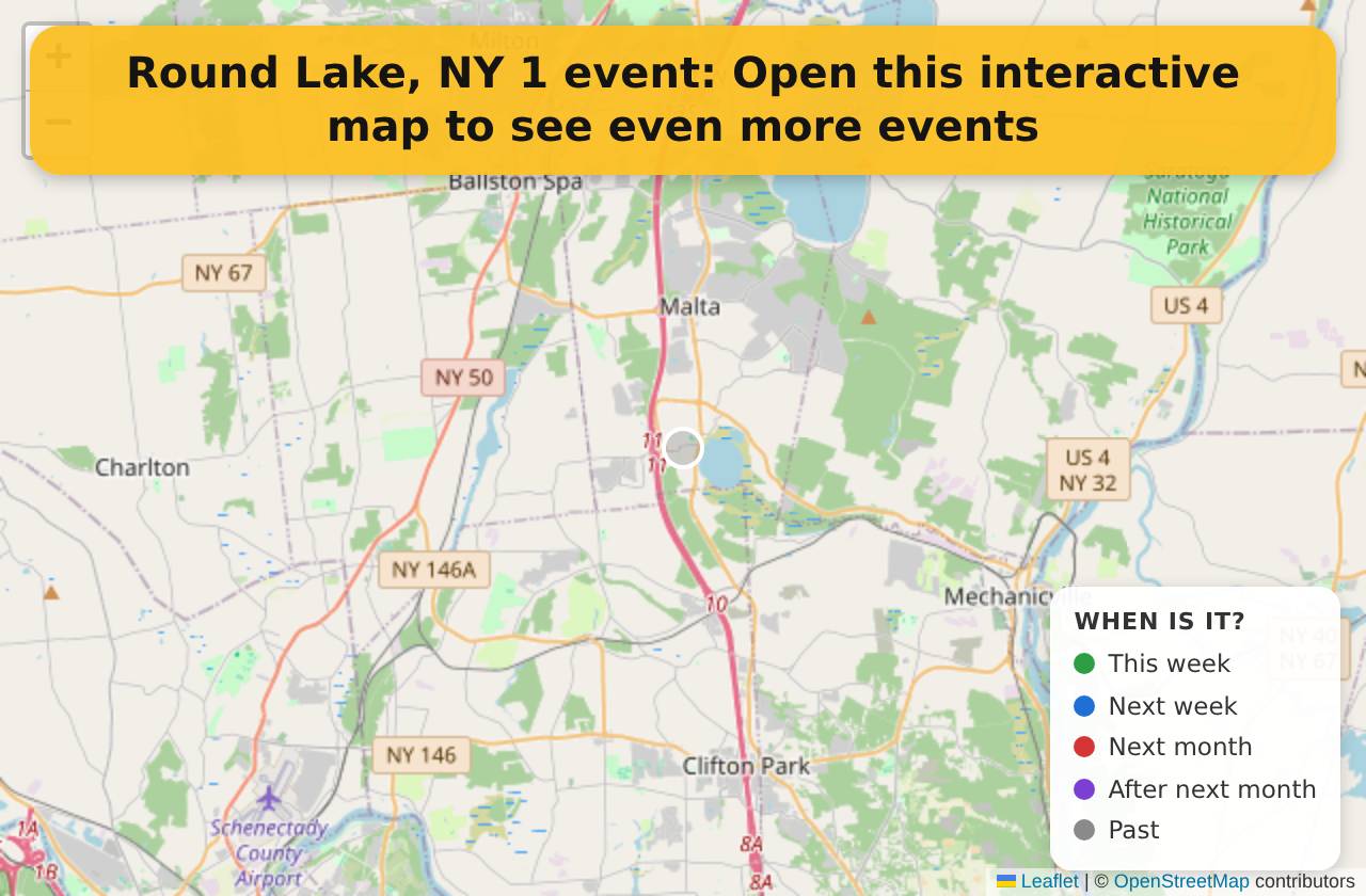 Map of events in Round Lake, NY on the interactive EVENTULIST map