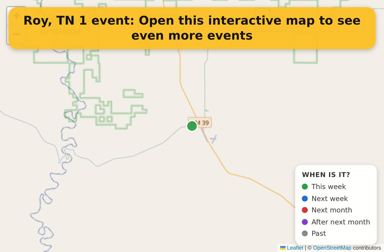 Map of events in Roy, TN on the interactive EVENTULIST map