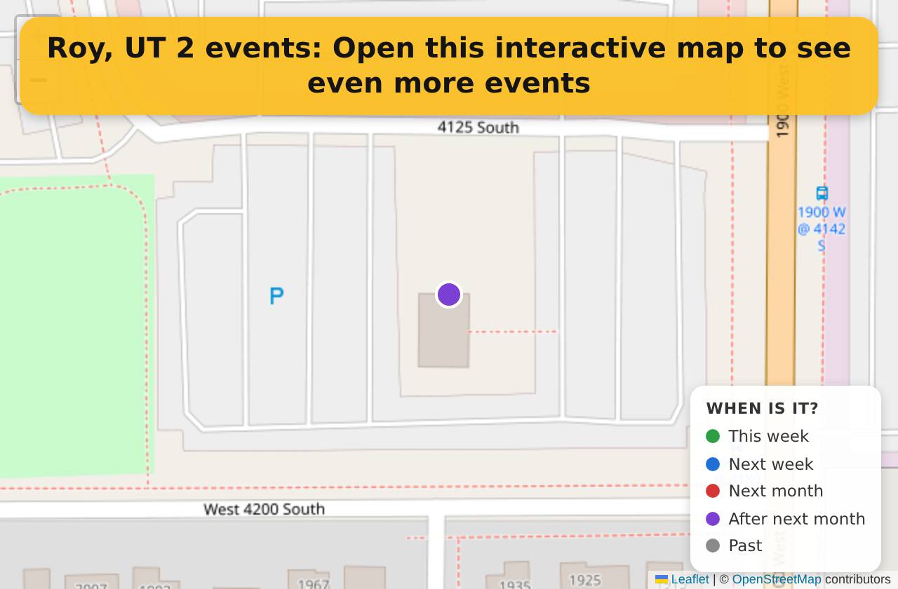 Map of events in Roy, UT on the interactive EVENTULIST map