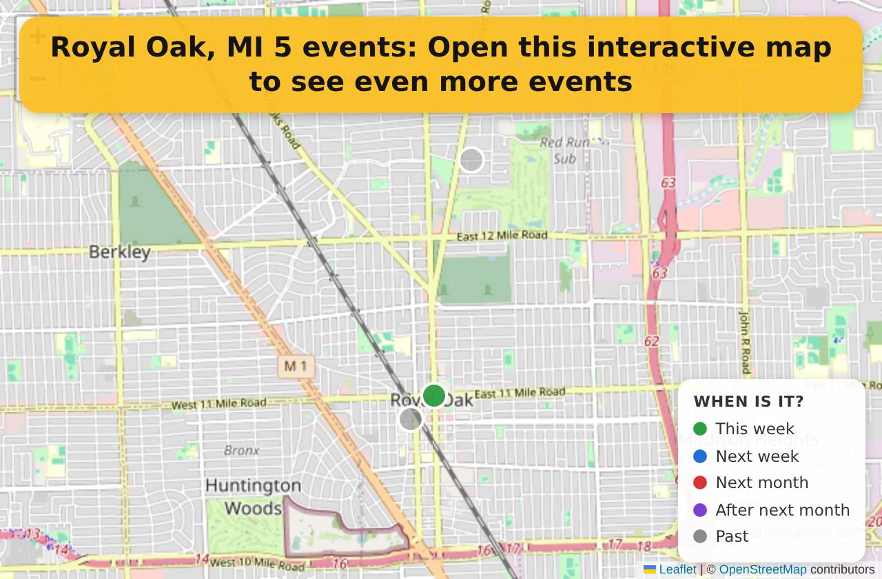 Map of events in Royal Oak, MI on the interactive EVENTULIST map