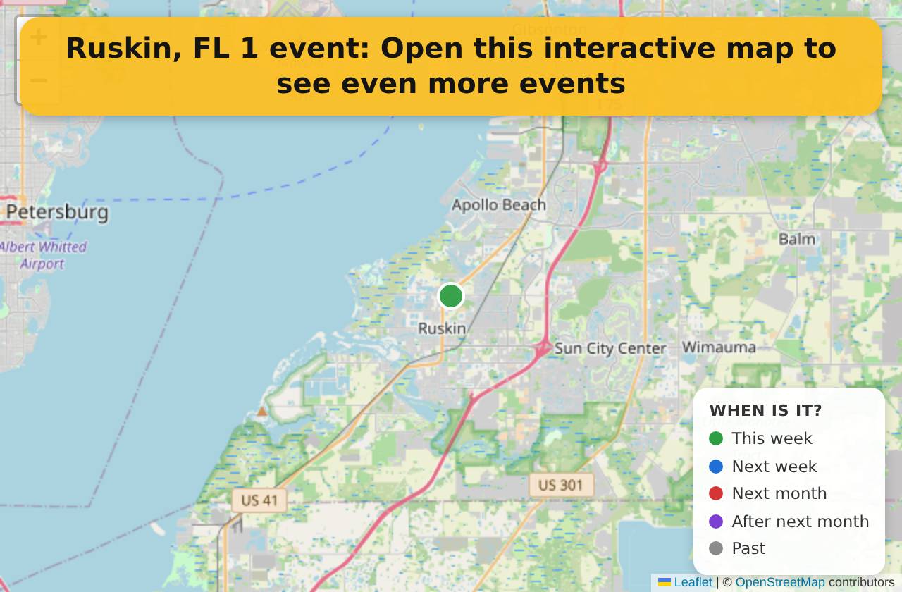 Map of events in Ruskin, FL on the interactive EVENTULIST map