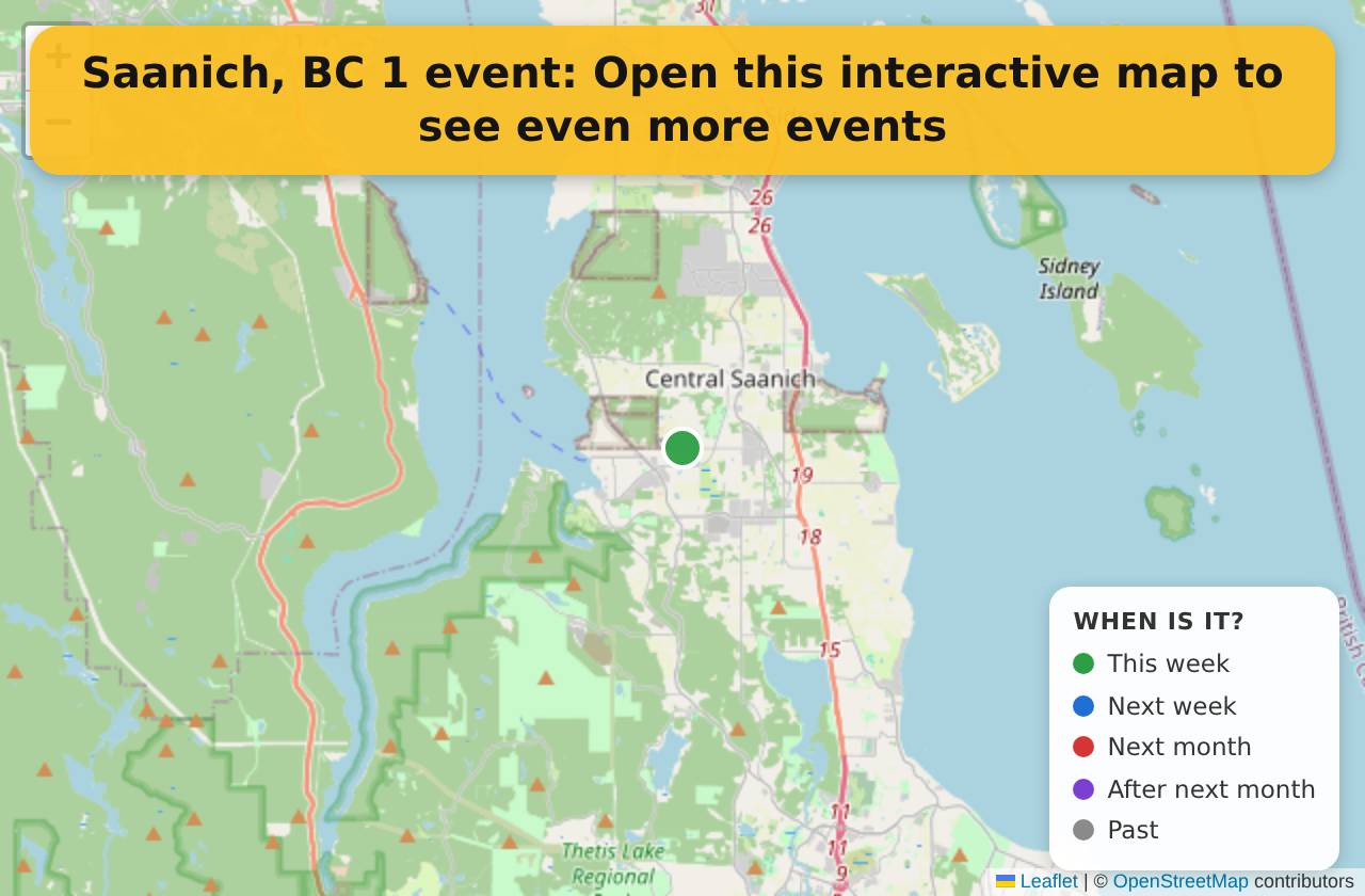 Map of events in Saanich, BC on the interactive EVENTULIST map