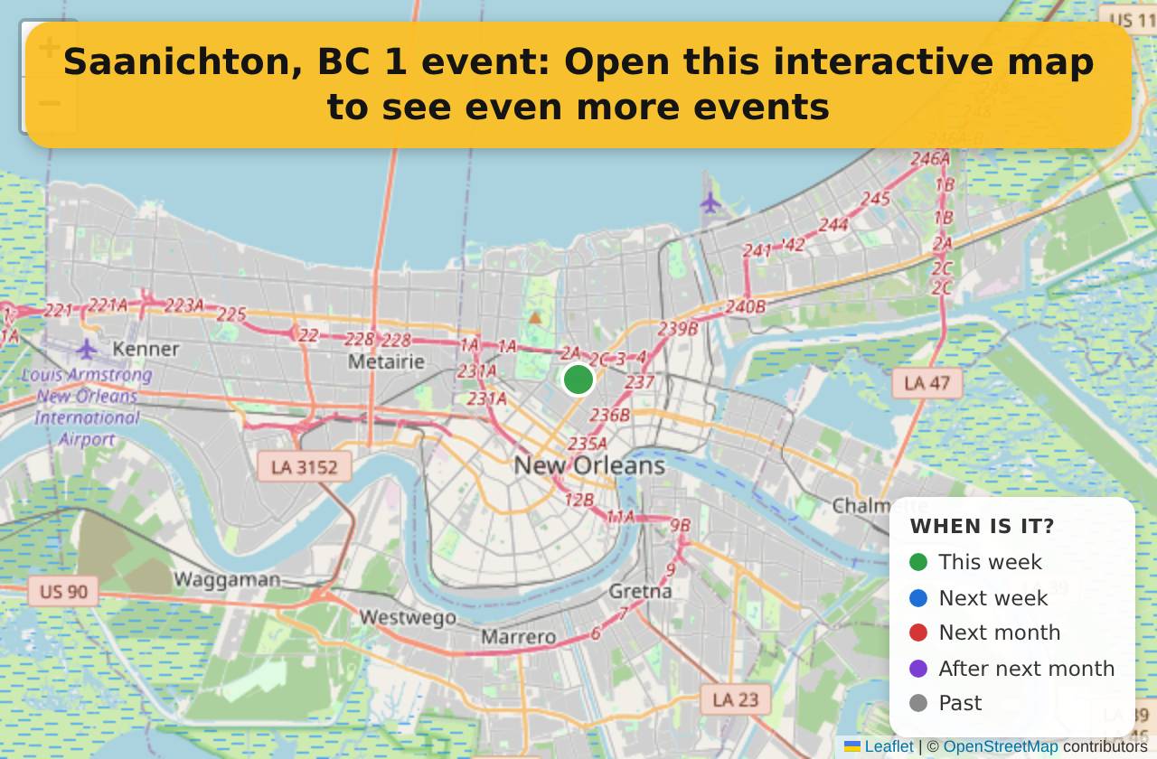 Map of events in Saanichton, BC on the interactive EVENTULIST map