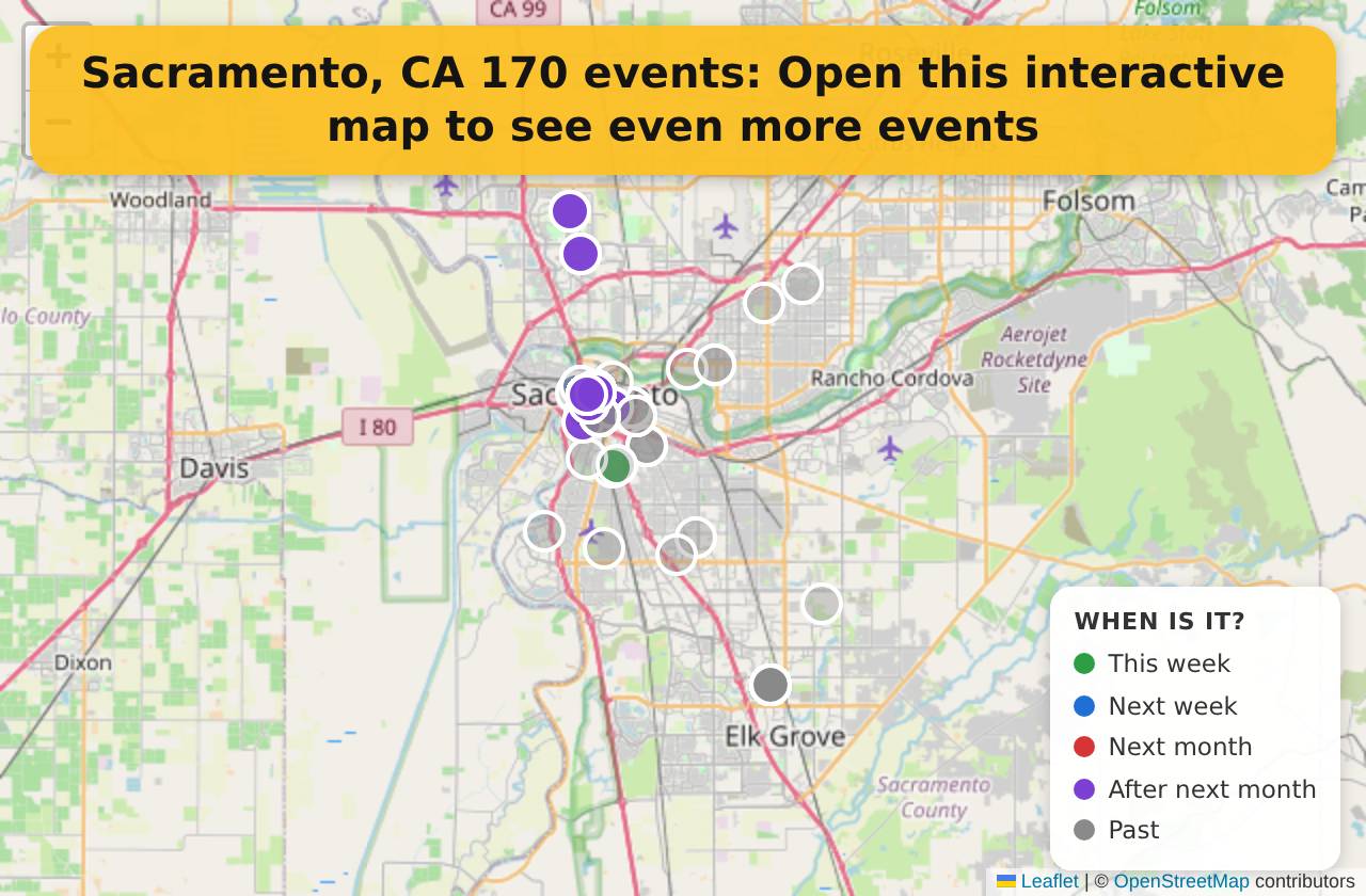 Map of events in Sacramento, CA on the interactive EVENTULIST map