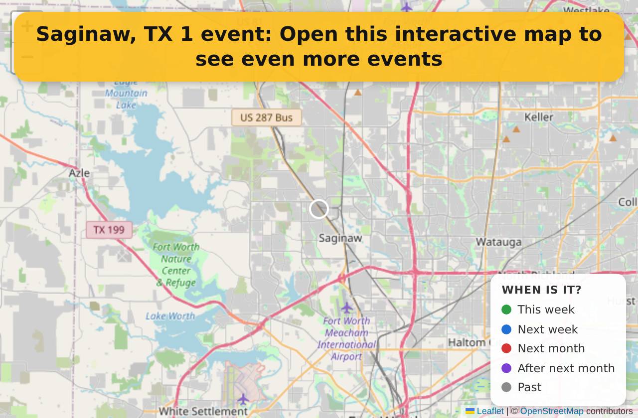 Map of events in Saginaw, TX on the interactive EVENTULIST map