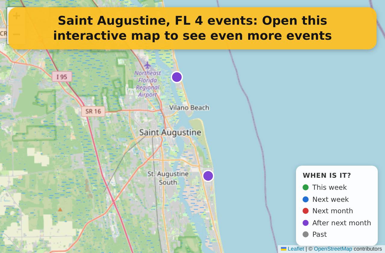 Map of events in Saint Augustine, FL on the interactive EVENTULIST map