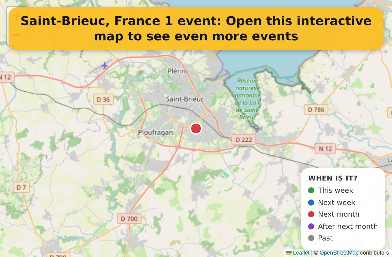 Map of events in Saint-Brieuc, France on the interactive EVENTULIST map