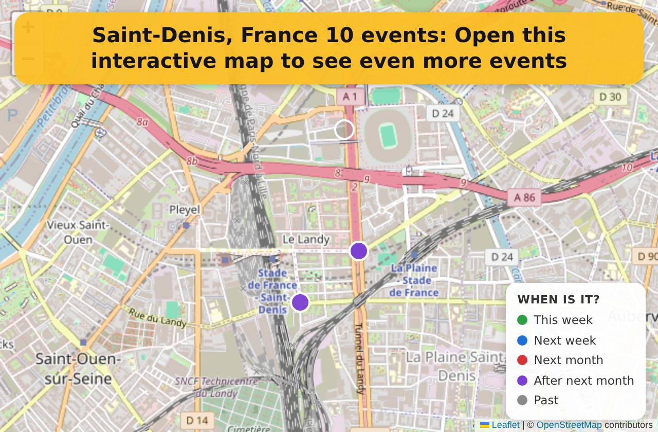 Map of events in Saint-Denis, France on the interactive EVENTULIST map