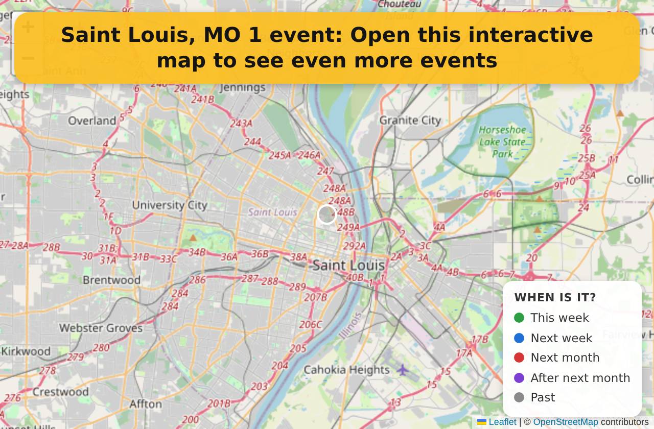 Map of events in Saint Louis, MO on the interactive EVENTULIST map