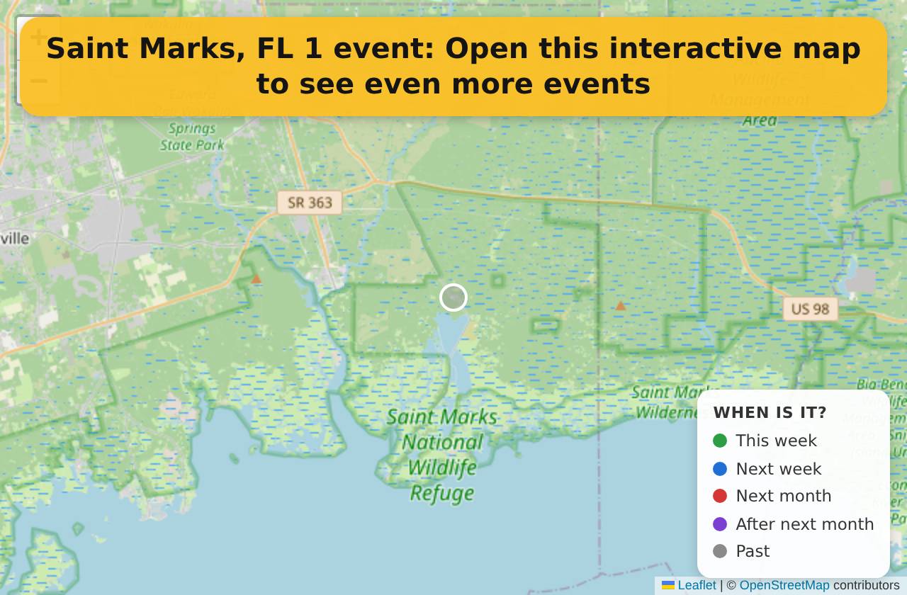 Map of events in Saint Marks, FL on the interactive EVENTULIST map