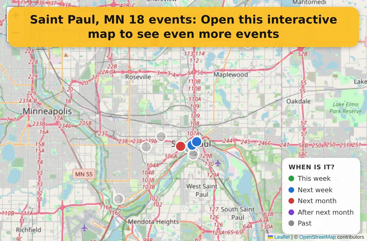 Map of events in Saint Paul, MN on the interactive EVENTULIST map