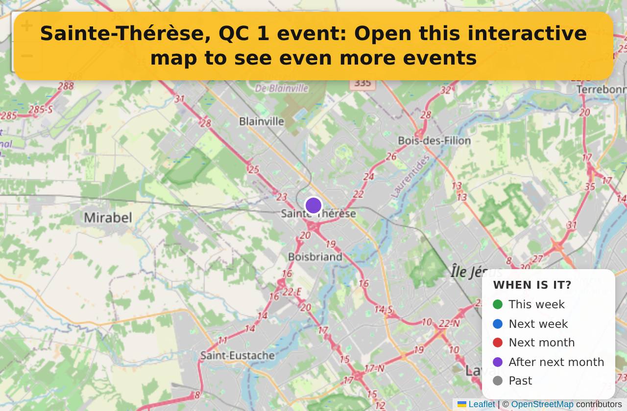 Map of events in Sainte-Thérèse, QC on the interactive EVENTULIST map