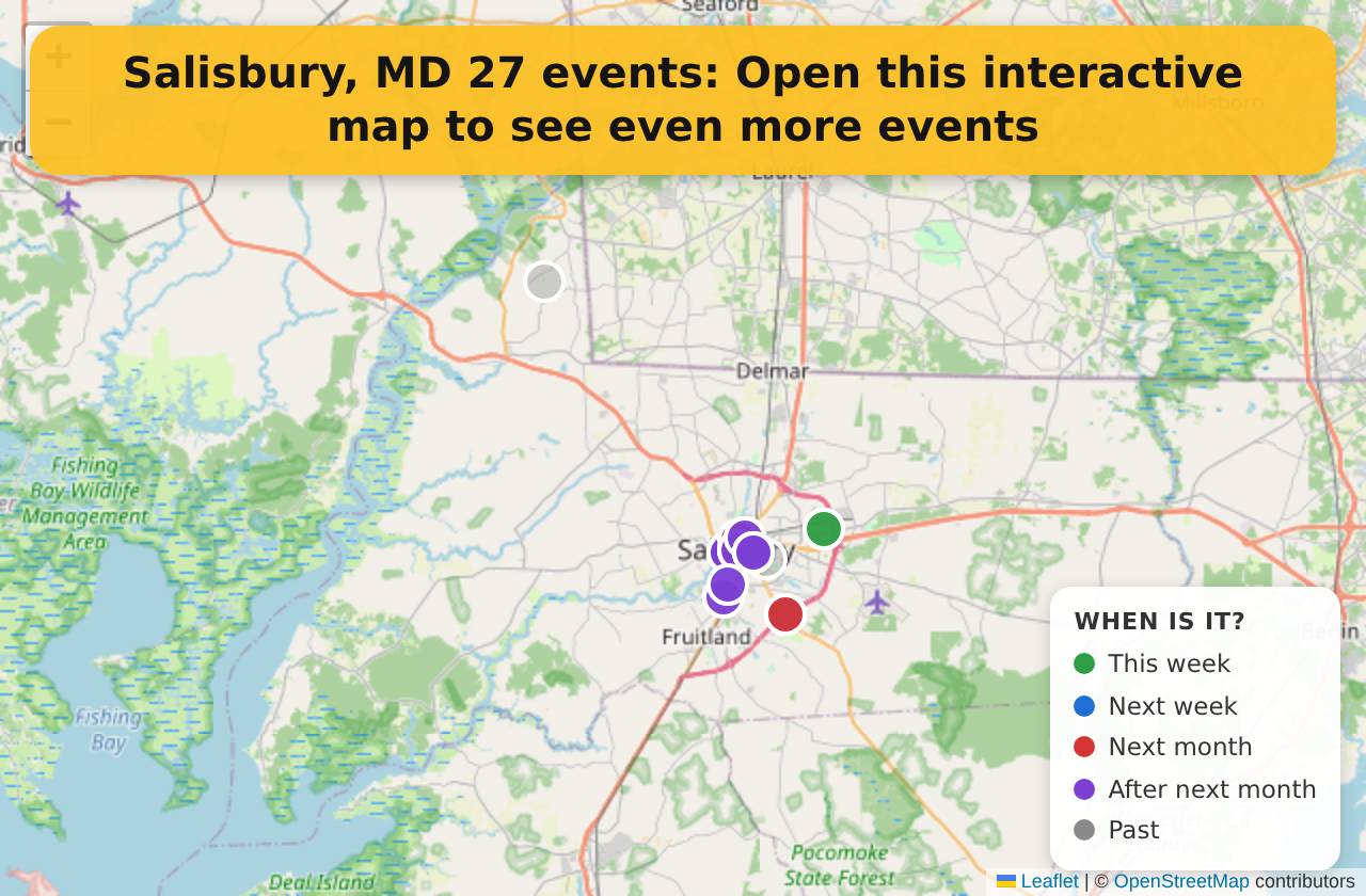 Map of events in Salisbury, MD on the interactive EVENTULIST map