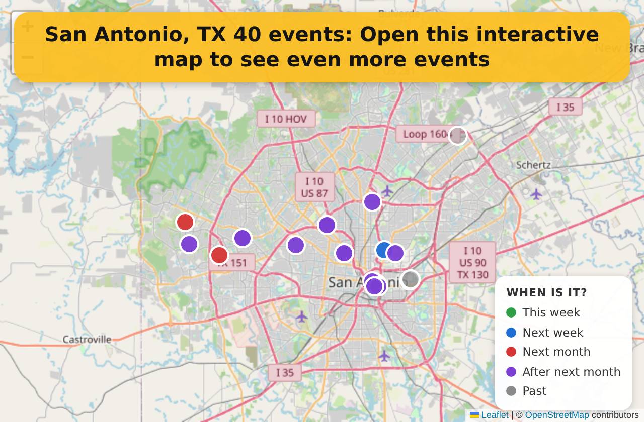 Map of events in San Antonio, TX on the interactive EVENTULIST map