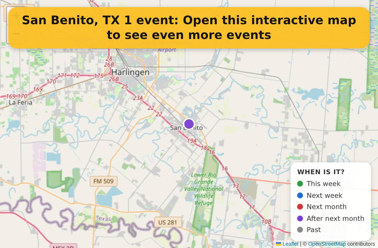 Map of events in San Benito, TX on the interactive EVENTULIST map