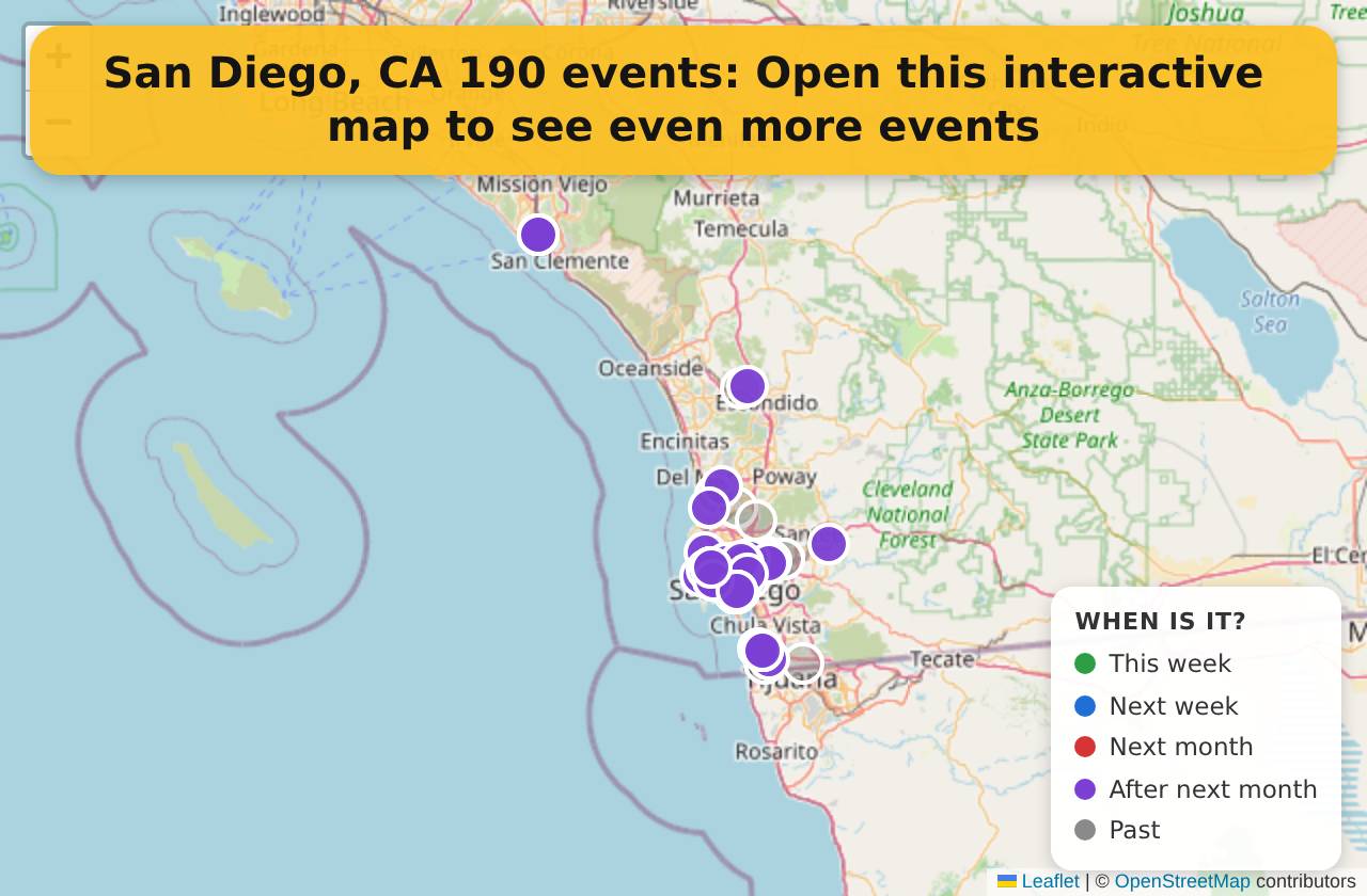 Map of events in San Diego, CA on the interactive EVENTULIST map