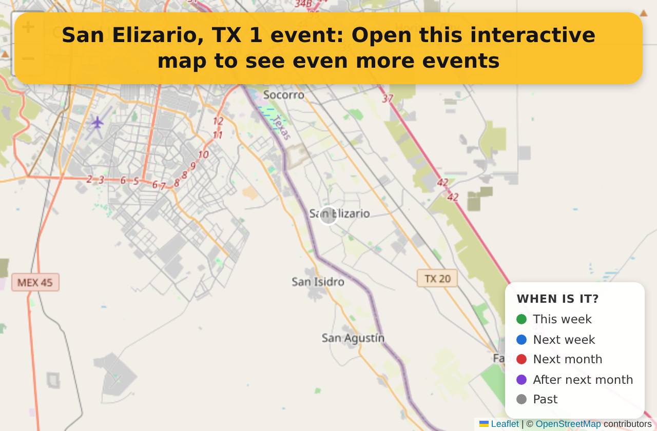 Map of events in San Elizario, TX on the interactive EVENTULIST map