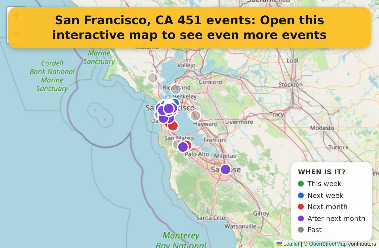 Map of events in San Francisco, CA on the interactive EVENTULIST map