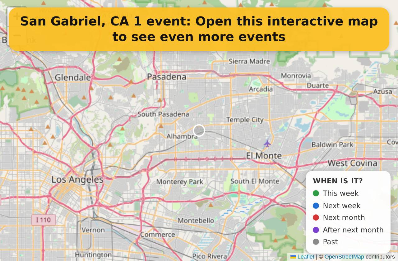 Map of events in San Gabriel, CA on the interactive EVENTULIST map