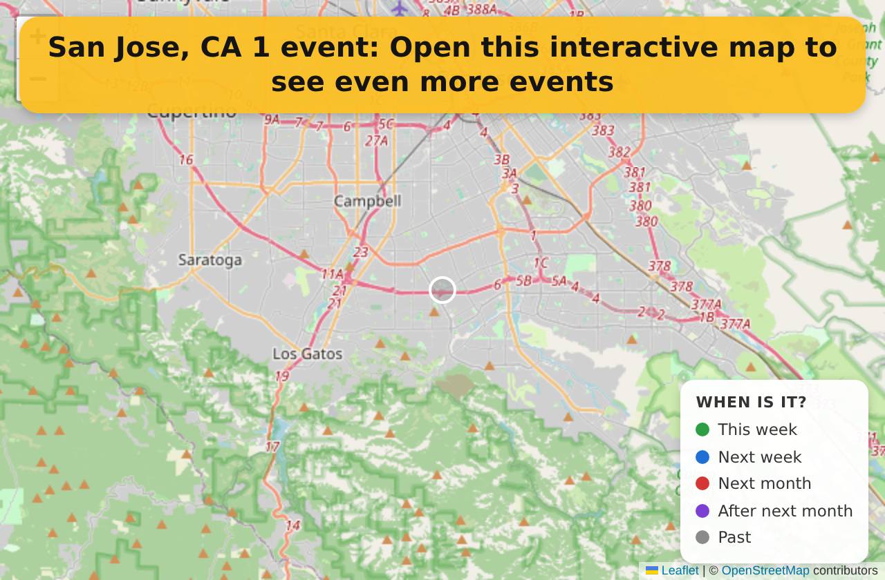 Map of events in San Jose, CA on the interactive EVENTULIST map