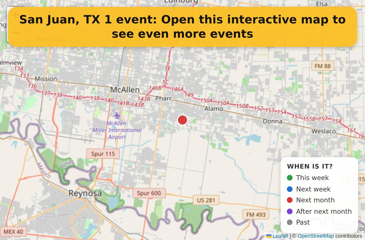 Map of events in San Juan, TX on the interactive EVENTULIST map