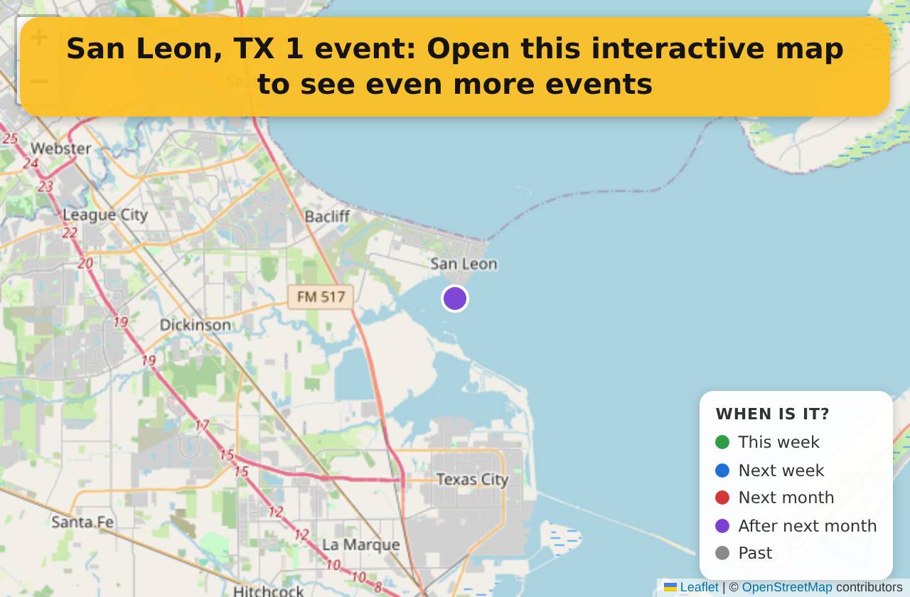 Map of events in San Leon, TX on the interactive EVENTULIST map