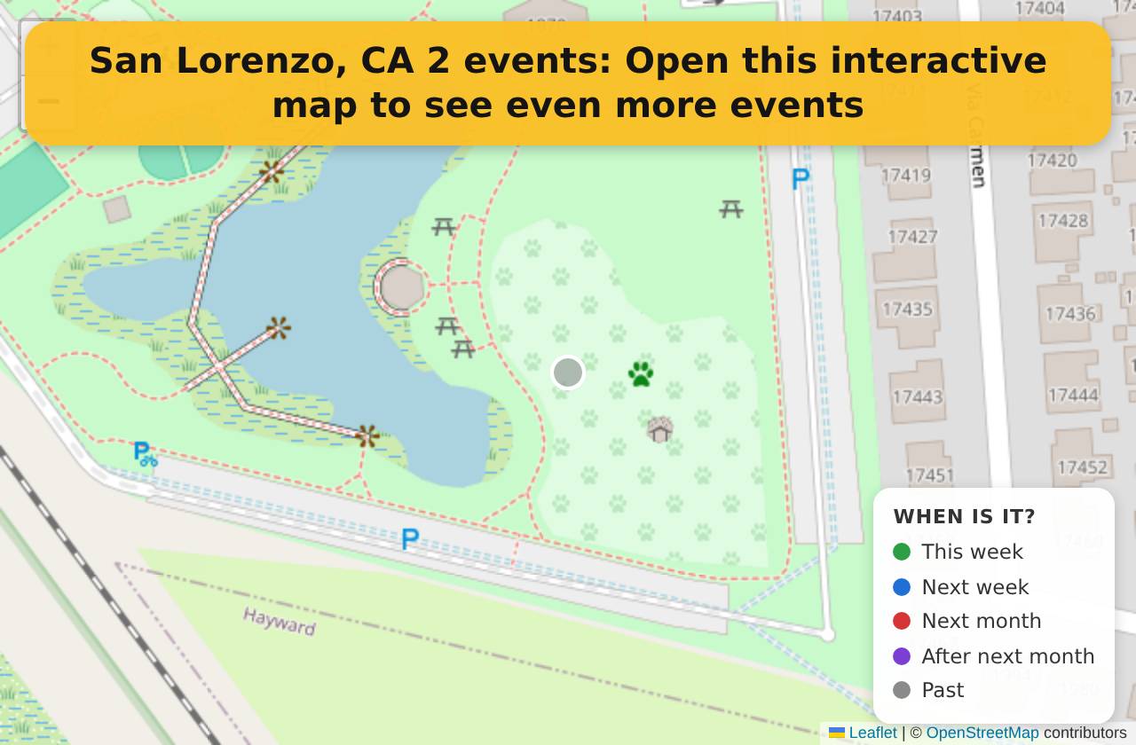 Map of events in San Lorenzo, CA on the interactive EVENTULIST map