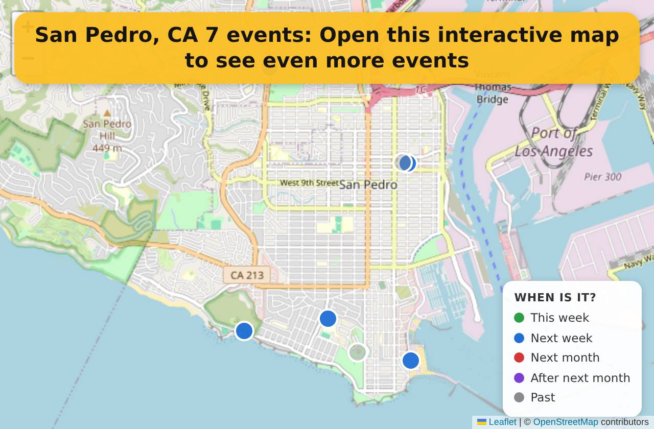 Map of events in San Pedro, CA on the interactive EVENTULIST map