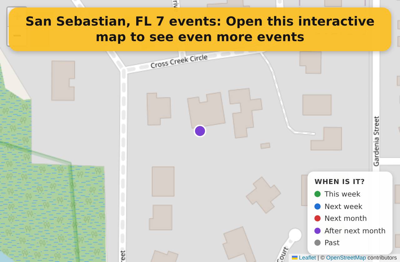 Map of events in San Sebastian, FL on the interactive EVENTULIST map