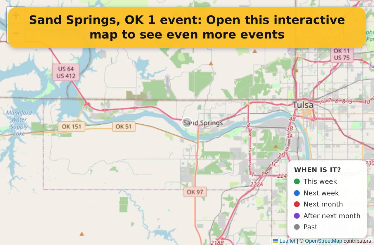 Map of events in Sand Springs, OK on the interactive EVENTULIST map