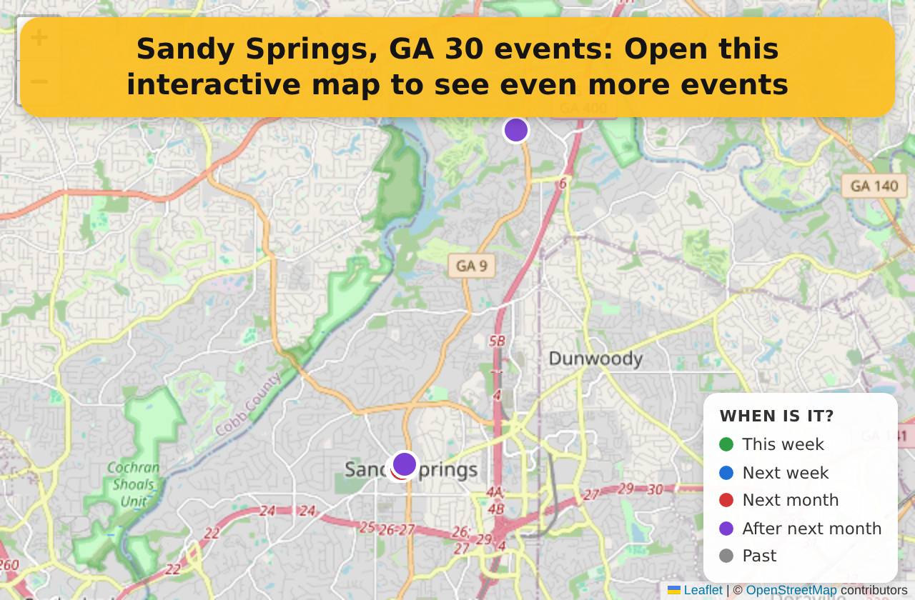 Map of events in Sandy Springs, GA on the interactive EVENTULIST map