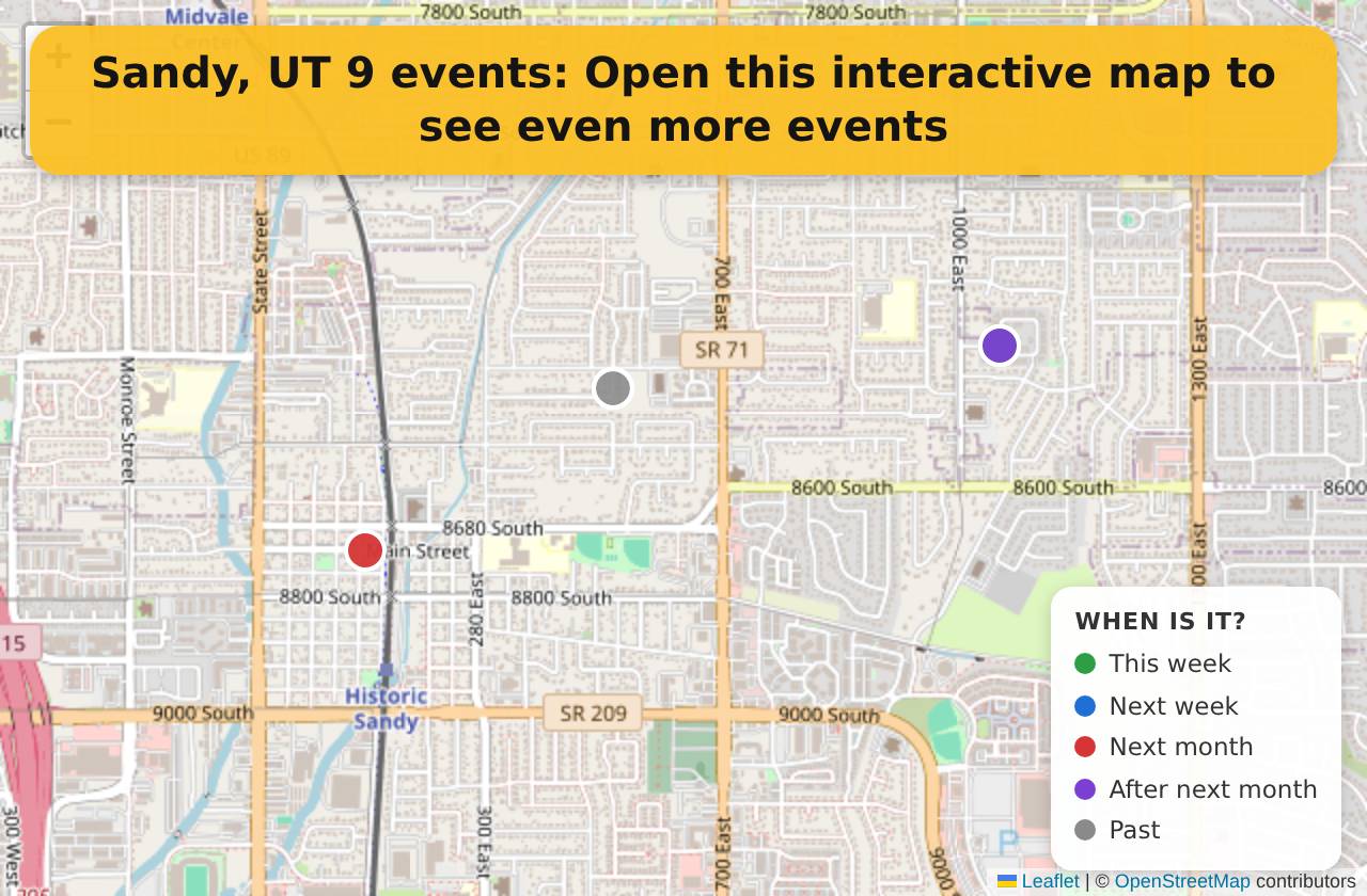 Map of events in Sandy, UT on the interactive EVENTULIST map