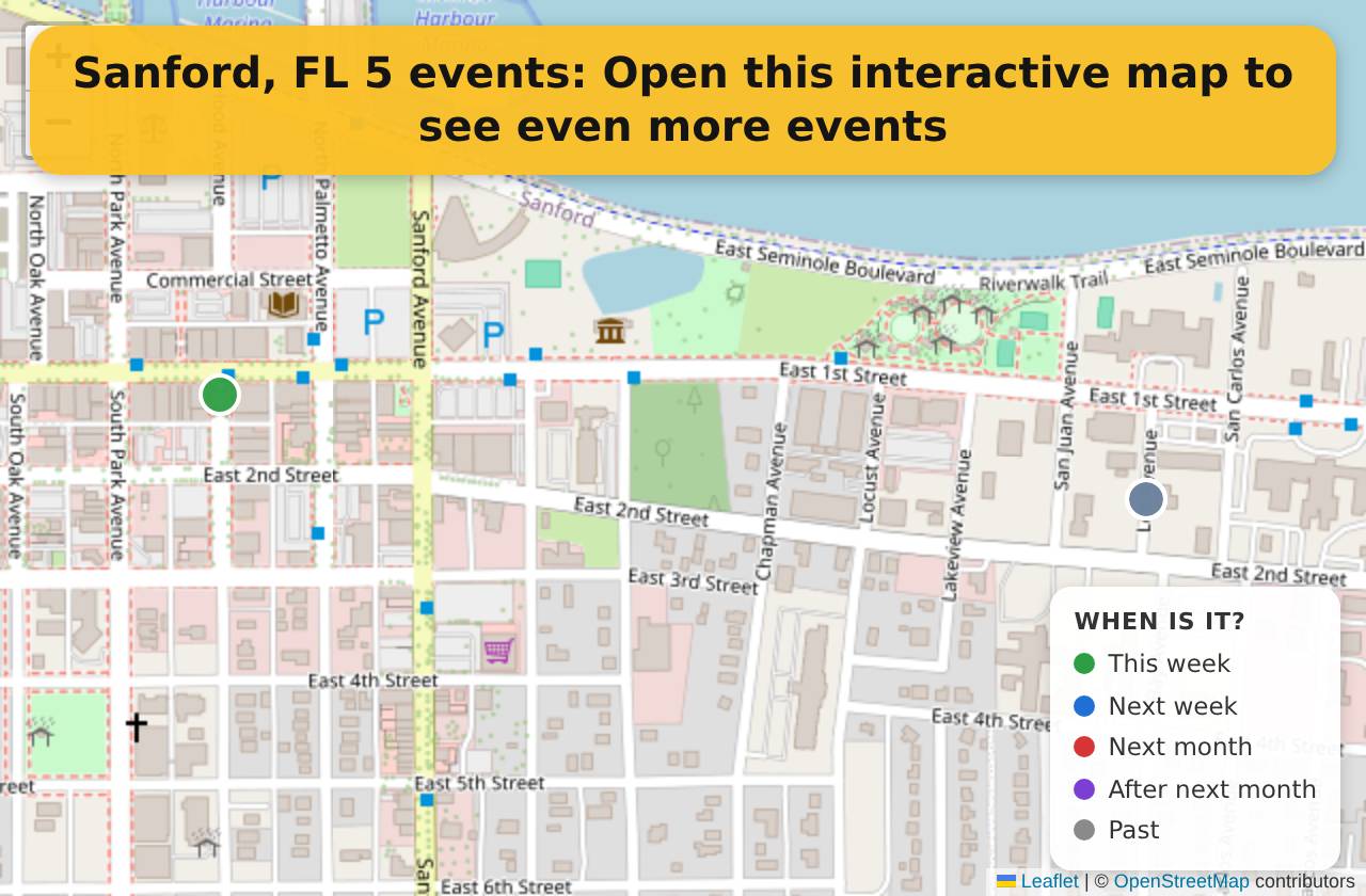 Map of events in Sanford, FL on the interactive EVENTULIST map