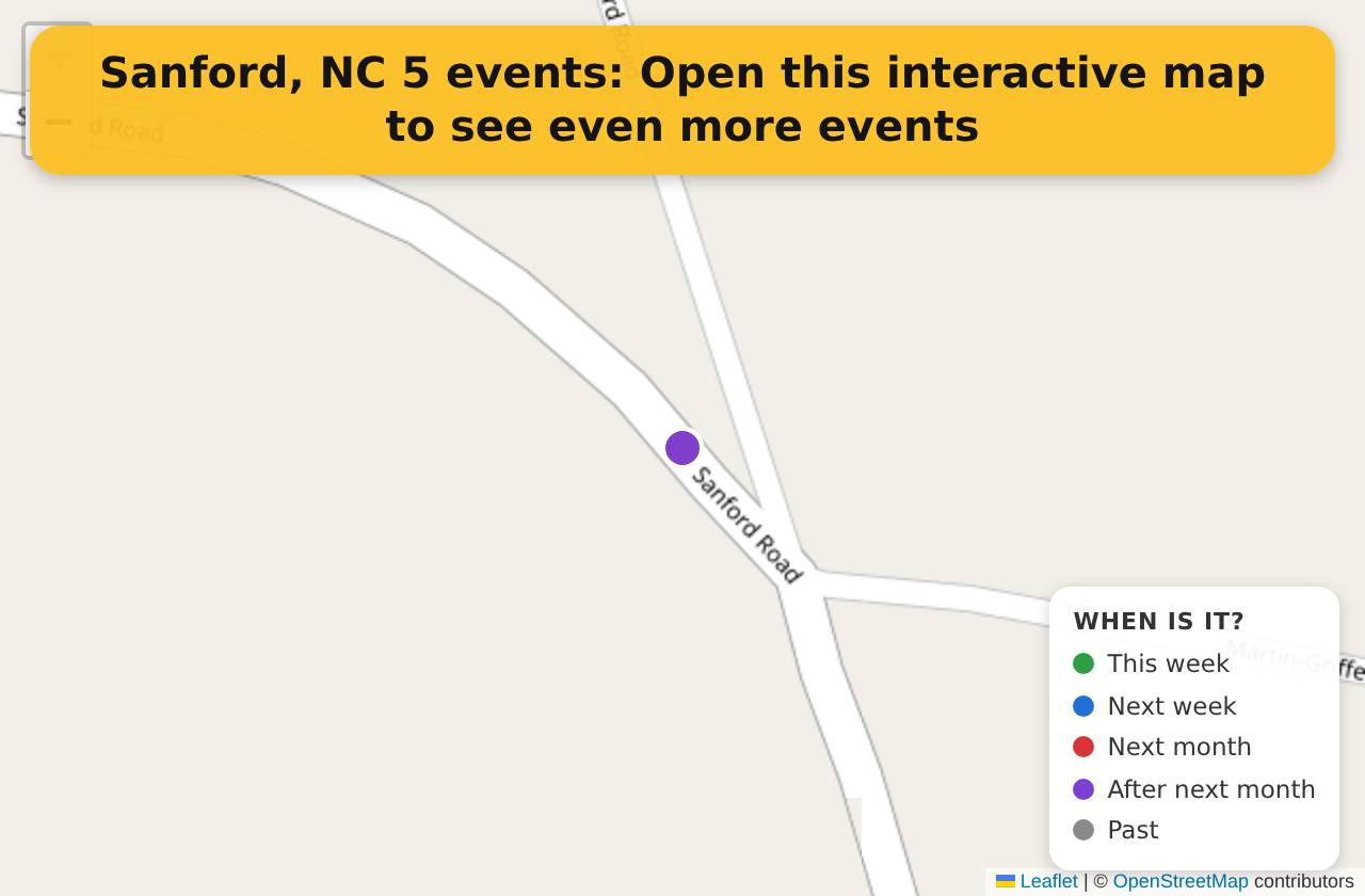 Map of events in Sanford, NC on the interactive EVENTULIST map