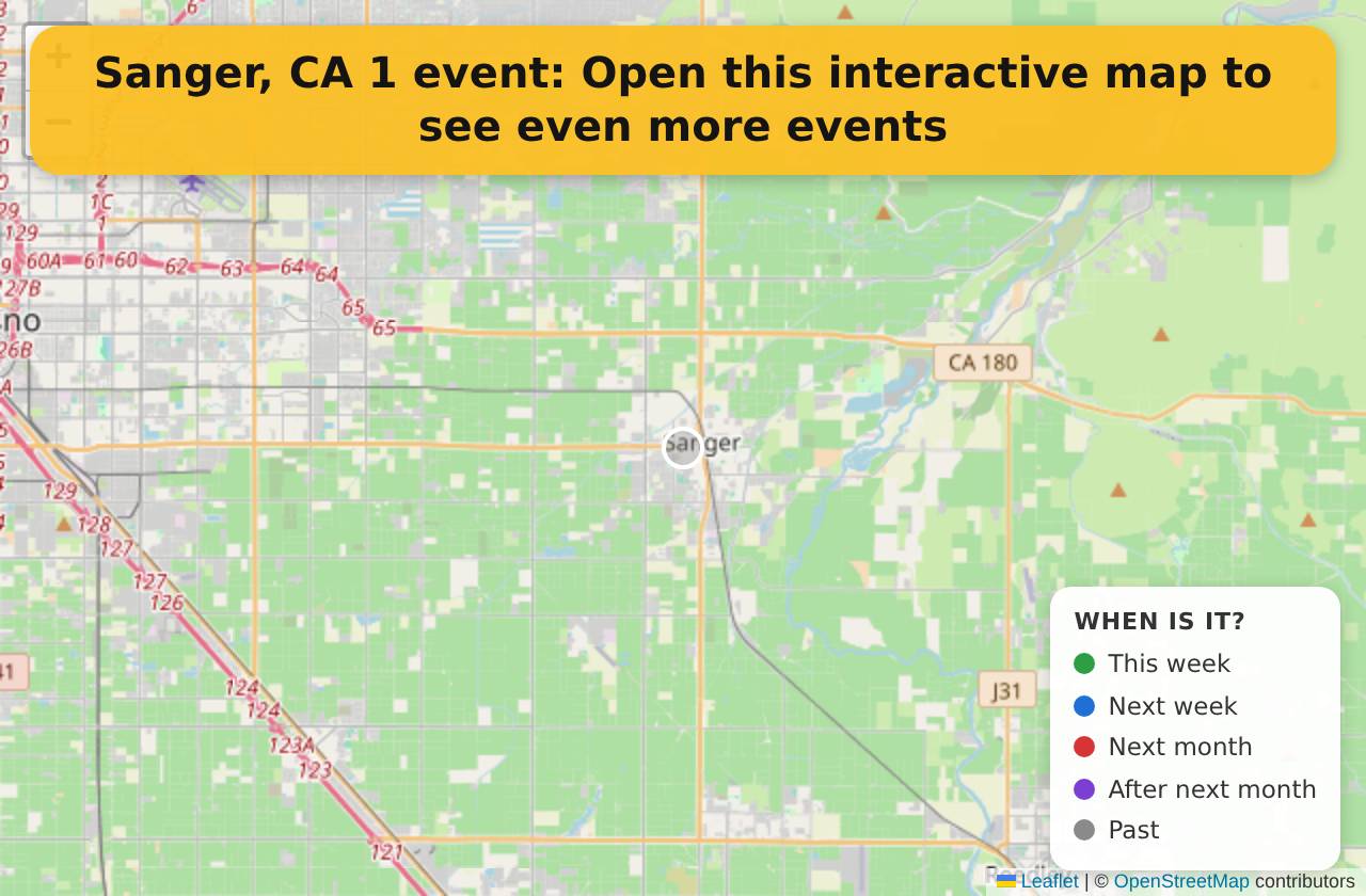 Map of events in Sanger, CA on the interactive EVENTULIST map