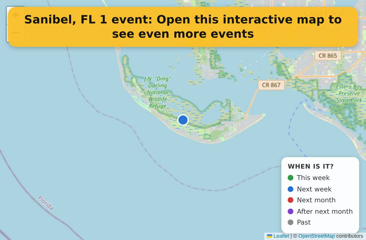 Map of events in Sanibel, FL on the interactive EVENTULIST map