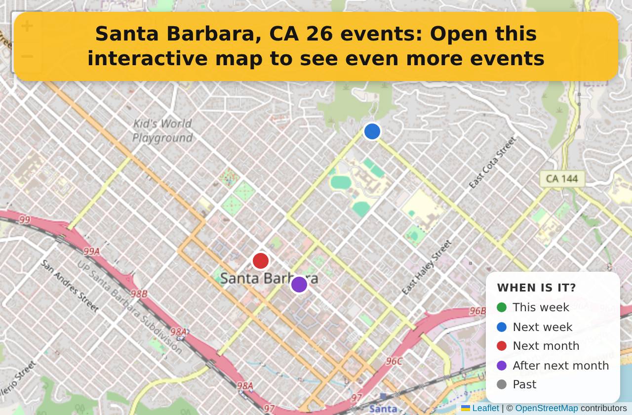 Map of events in Santa Barbara, CA on the interactive EVENTULIST map