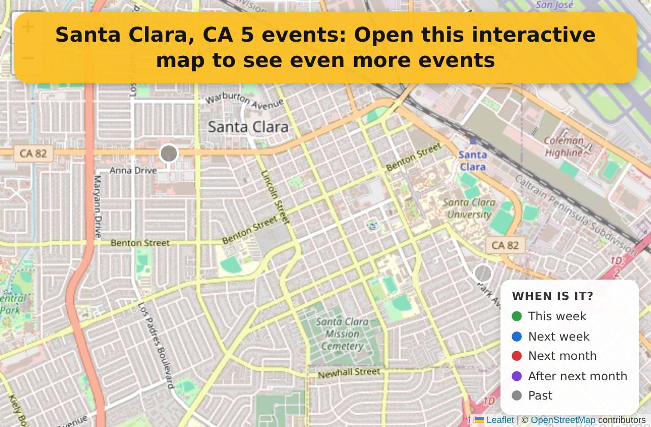 Map of events in Santa Clara, CA on the interactive EVENTULIST map