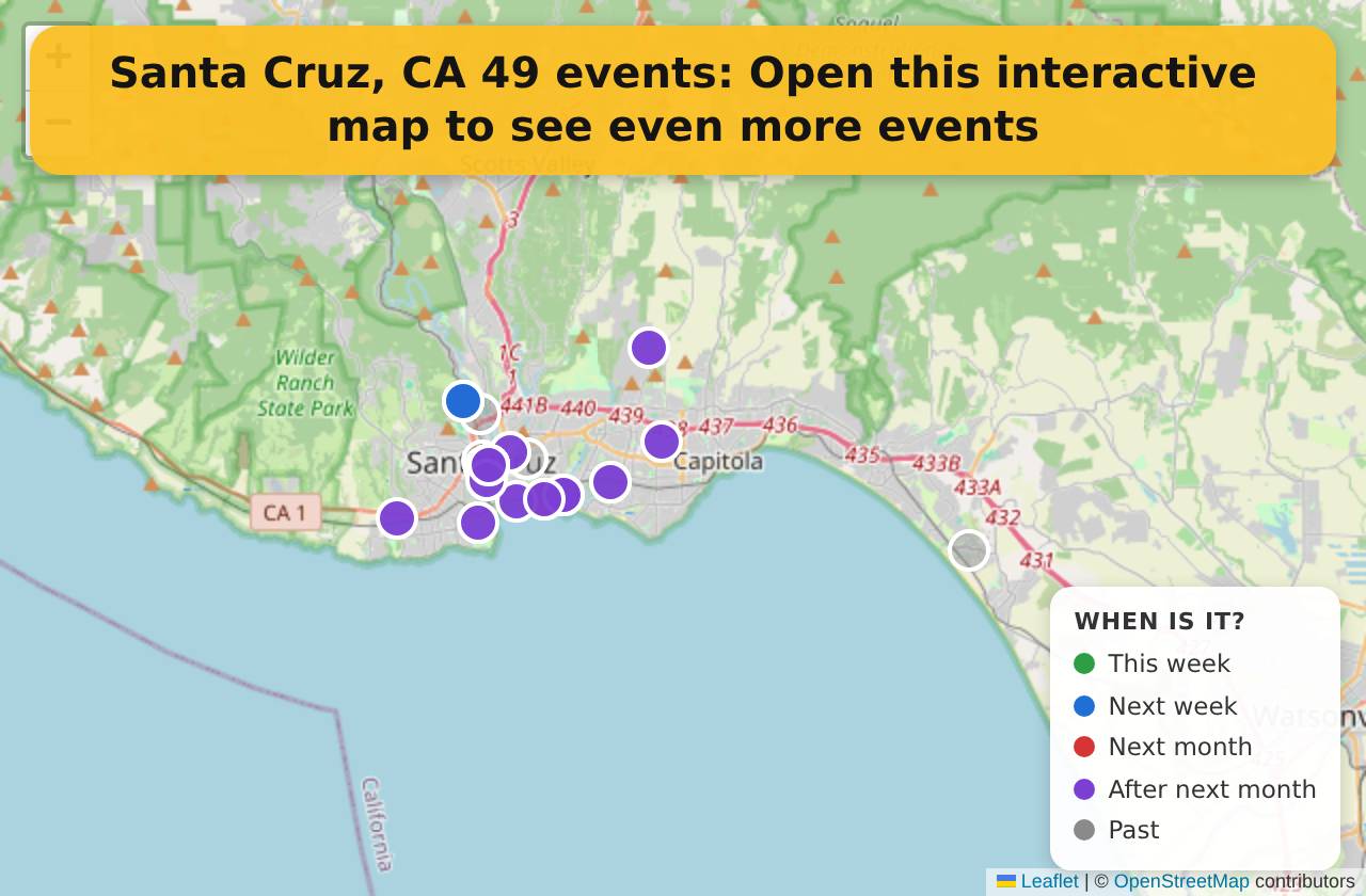 Map of events in Santa Cruz, CA on the interactive EVENTULIST map