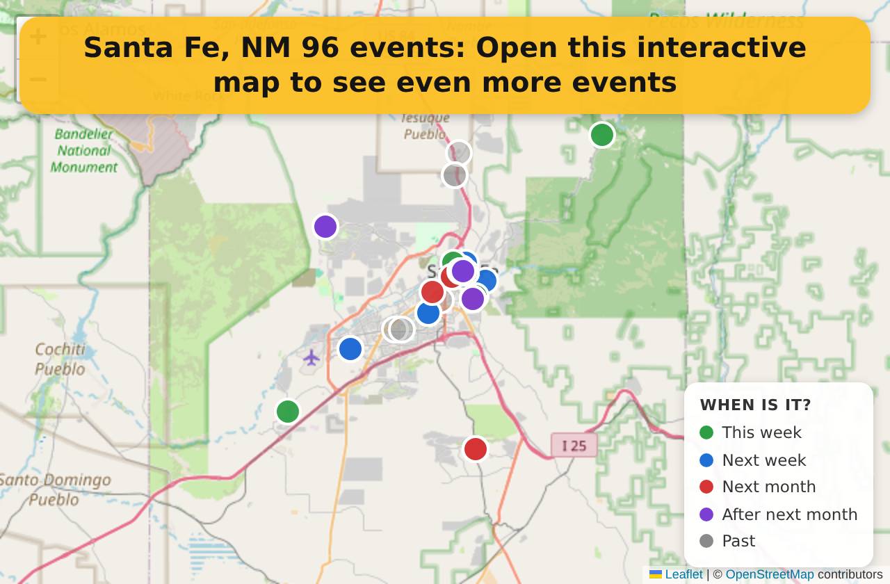 Map of events in Santa Fe, NM on the interactive EVENTULIST map