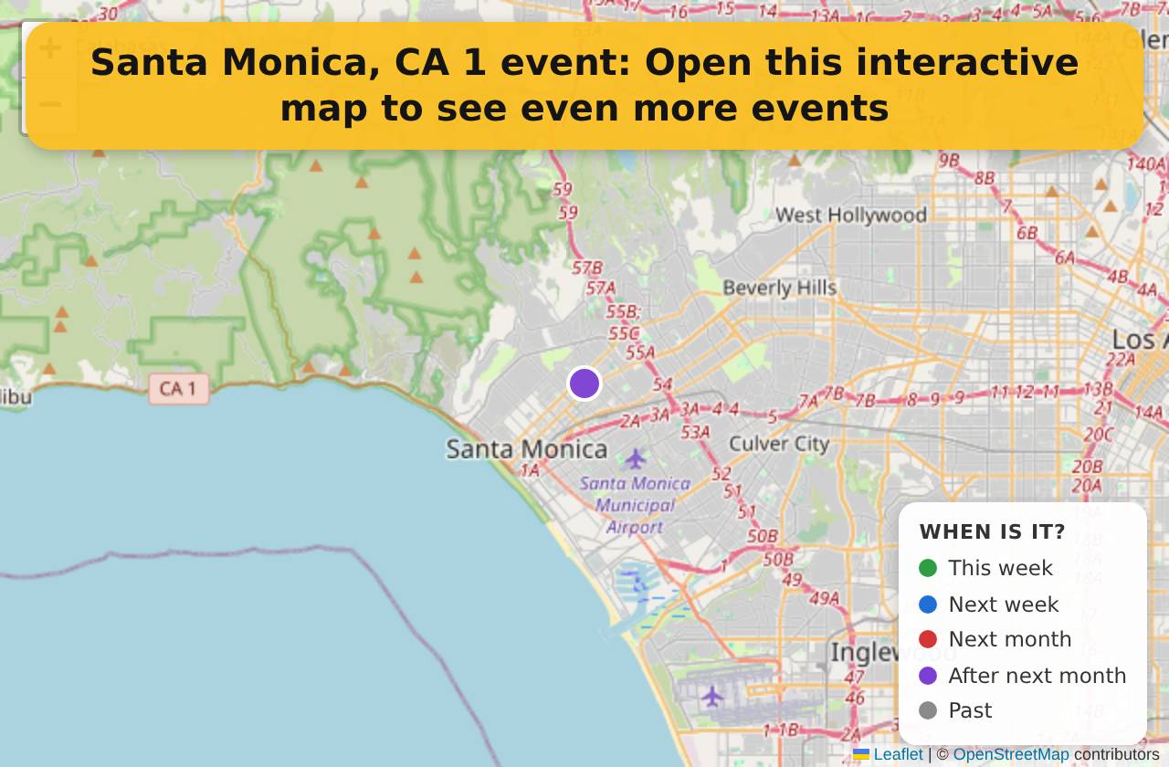 Map of events in Santa Monica, CA on the interactive EVENTULIST map