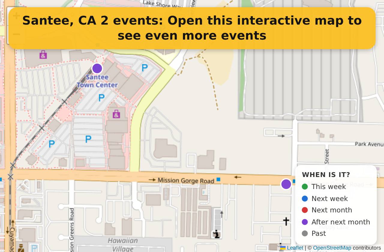 Map of events in Santee, CA on the interactive EVENTULIST map