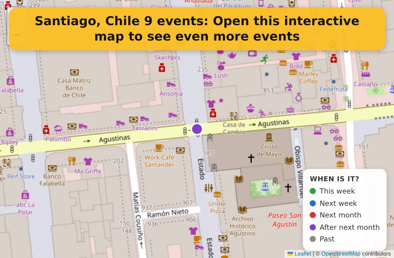 Map of events in Santiago, Chile on the interactive EVENTULIST map
