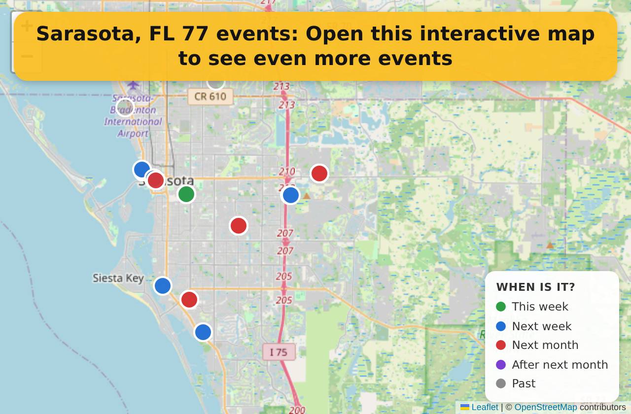 Map of events in Sarasota, FL on the interactive EVENTULIST map