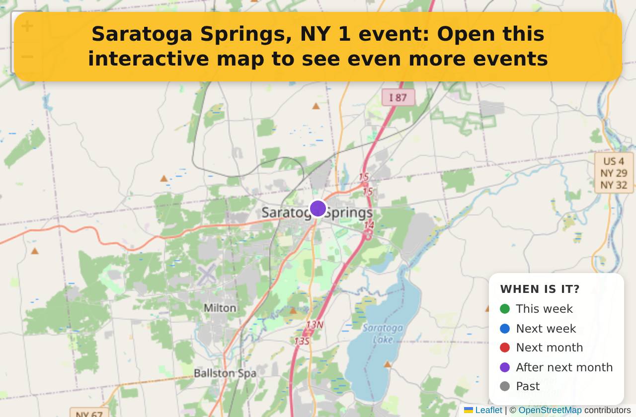 Map of events in Saratoga Springs, NY on the interactive EVENTULIST map