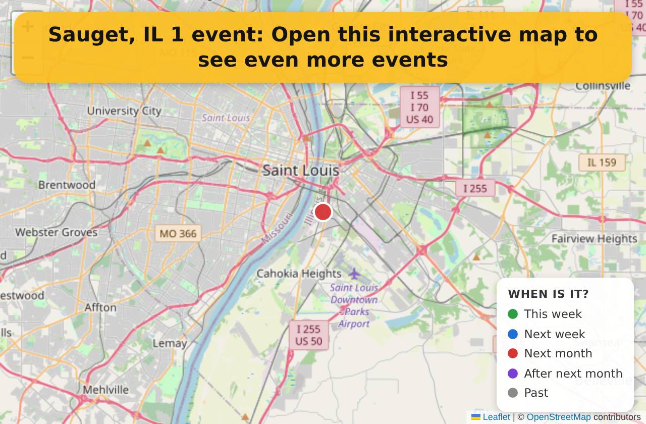 Map of events in Sauget, IL on the interactive EVENTULIST map