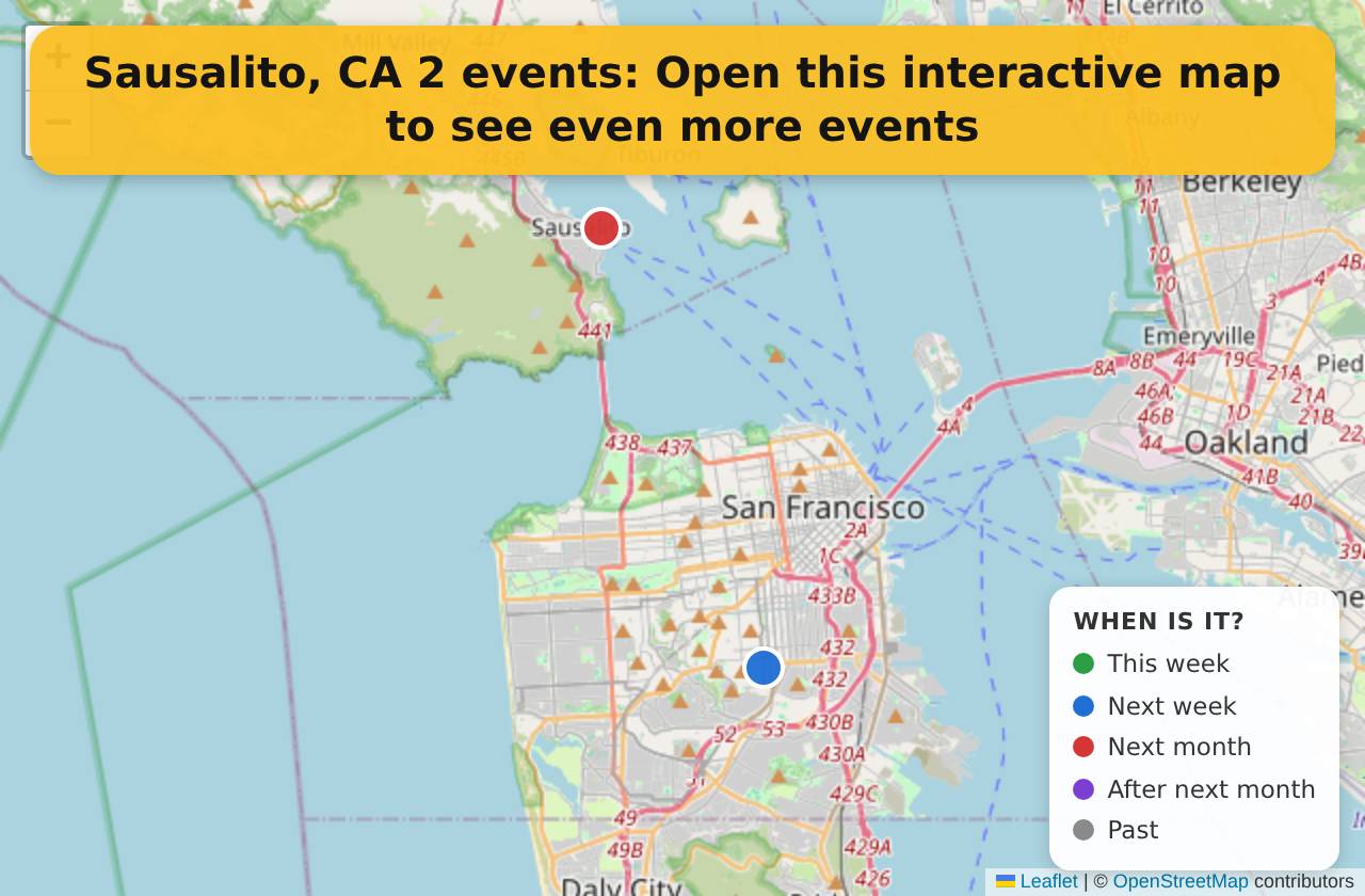 Map of events in Sausalito, CA on the interactive EVENTULIST map