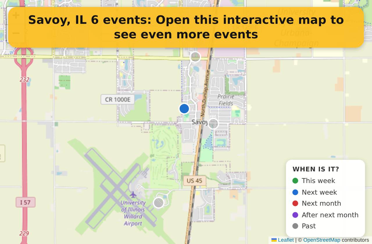 Map of events in Savoy, IL on the interactive EVENTULIST map