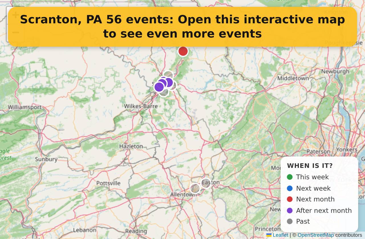 Map of events in Scranton, PA on the interactive EVENTULIST map